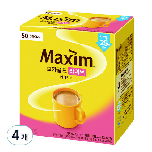 맥심 모카골드 라이트 커피믹스 590g, 11.8g, 50개입, 4개