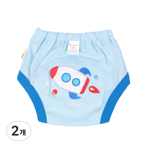 베이비앙 유아동 3중 방수 자수 배변 훈련 팬티, 로켓, 2개