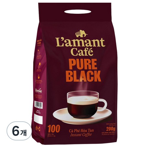 라만트 베트남 퓨어 블랙커피믹스, 100개입, 6개, 2g