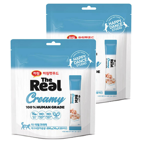 하림더리얼 고양이 크리미 대구 앤 닭가슴살 파우치 10g x 25p, 대구 + 닭고기 혼합맛, 250g, 2개