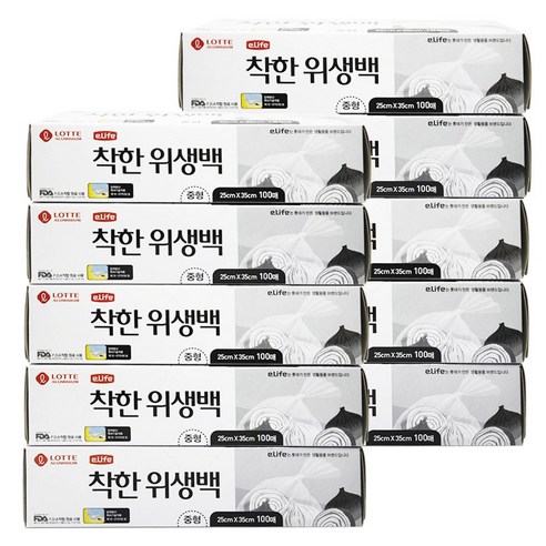 롯데이라이프 착한 위생백, 중(M), 100매, 10개