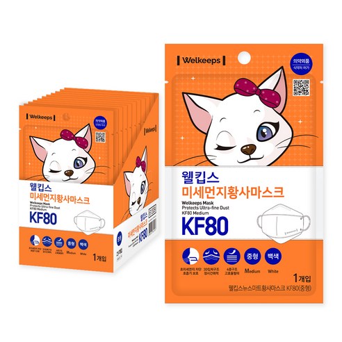 웰킵스 미세먼지황사마스크 중형 KF80, 1개입, 25개, 백색