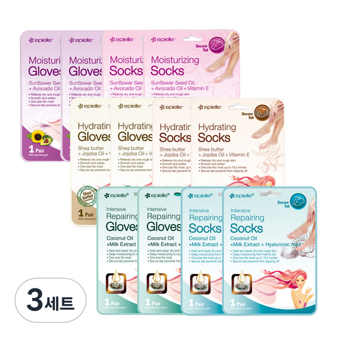 에피엘르 핸드 앤 풋 마스크팩 모이스춰라이징 4p + 하이드레이팅 4p + 리페어링 4p, 3세트