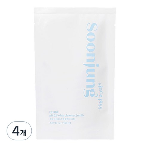 에뛰드 순정 약산성 6.5 휩 클렌저 리필, 150ml, 4개