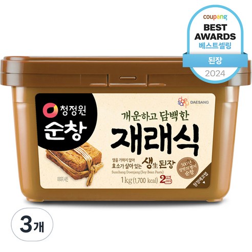 청정원순창 재래식 생된장, 1kg, 3개