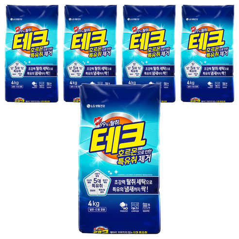 테크 호르몬으로 인한 특유취 제거 분말세제 리필, 4kg, 5개