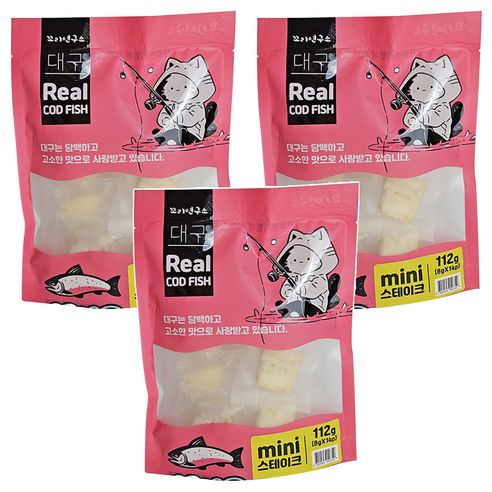 꼬리연구소 고양이 리얼 스테이크 순살 간식 미니 14p, 112g, 3개, 대구맛