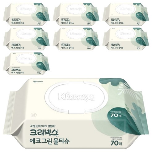 크리넥스 에코 그린 물티슈 캡형 랜덤 발송, 50g, 70개입, 8개