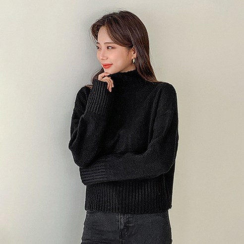 엔비룩 여성용 링클크롭 폴라 니트