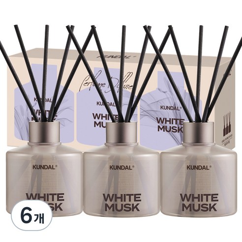 쿤달 퍼퓸 디퓨저 + 섬유스틱 세트, 화이트머스크, 200ml, 6개