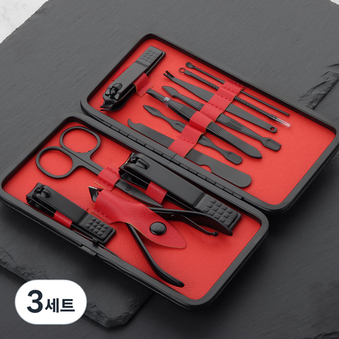 정원전산 손톱깎이 12종 세트 JWN-12B, 블랙, 3세트
