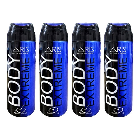 아리스 데오 바디 스프레이 익스트림 남성 데오드란트, 4개, 200ml
