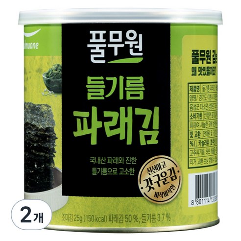 풀무원 파래김 캔, 25g, 2개