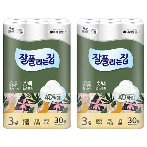 잘풀리는집 순백&소프트 3겹 고급롤화장지, 28m, 30롤, 2개