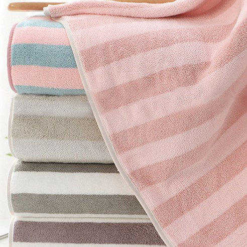 원이네 스트라이프 소프트 샤워타월 70 × 140cm, 그레이, 1개