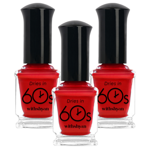위드샨 유광타입 60초 네일라커 매니큐어, M61 레드, 9ml, 3개