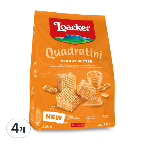 로아커 웨하스 콰드라티니 피넛버터, 4개, 250g