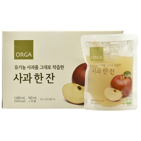 올가홀푸드 유기농 사과를 그대로 착즙한 사과 한 잔, 10개, 140ml