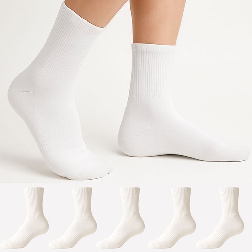 다두리 이중 쿠션 장목 스포츠양말, 화이트, 5세트