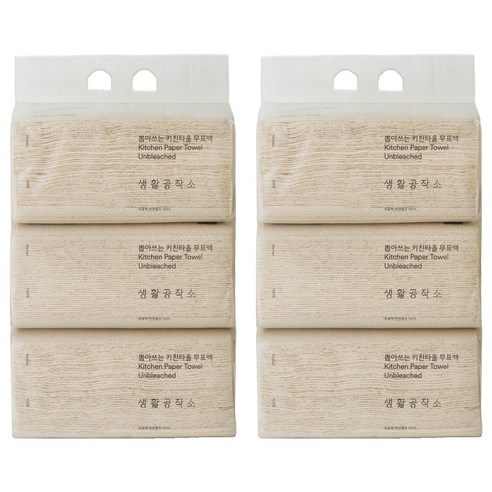 생활공작소 뽑아쓰는 무표백 천연펄프 키친타올, 100개입, 6개