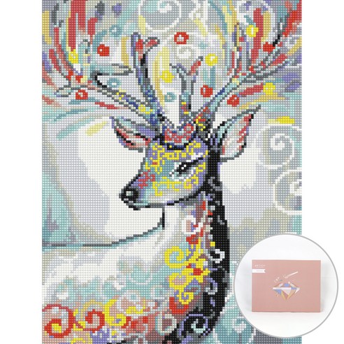 아트조이 DIY 보석십자수 캔버스형 30 x 40 cm, 행운을 부르는 꽃사슴, 1개