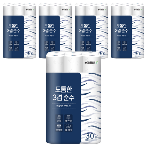 미래생활 도톰한 순수 3겹 고급롤화장지, 27m, 30롤, 5세트