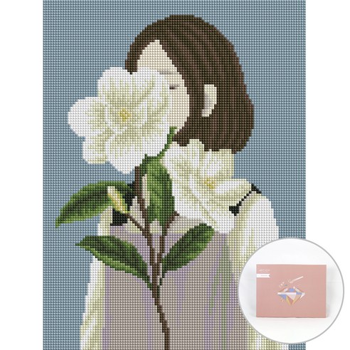 아트조이 DIY 보석십자수 세트 캔버스형 30 x 40 cm, 꽃을 든 여인, 1세트