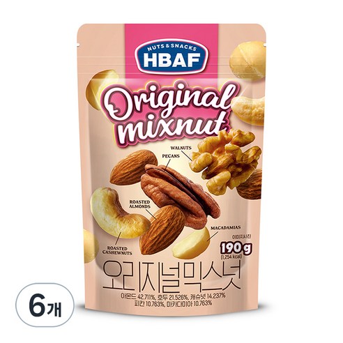 HBAF 넛츠앤스낵스 오리지널 믹스넛, 190g, 6개