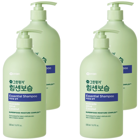 그린핑거 유아용 힘센보습 에센셜 샴푸 마일드오렌지 그린티향, 500ml, 4개