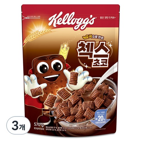 켈로그 오곡으로 만든 첵스 초코 시리얼, 570g, 3개