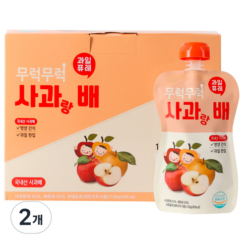 이유케어스 무럭무럭 과일 퓨레 사과랑 배 7p, 사과+배 혼합맛, 2개, 700g