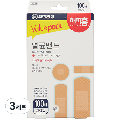 해피홈 멸균밴드 혼합형, 100개입, 3개