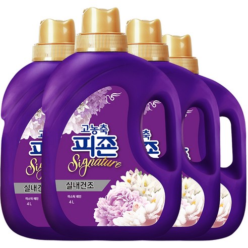 피죤 리치퍼퓸 시그니처 섬유유연제 미스틱레인 본품, 4L, 4개