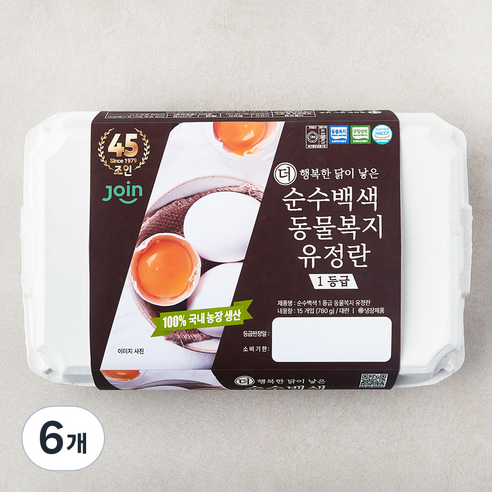조인 동물복지 인증 1등급 백색유정란 780g, 6개, 15구