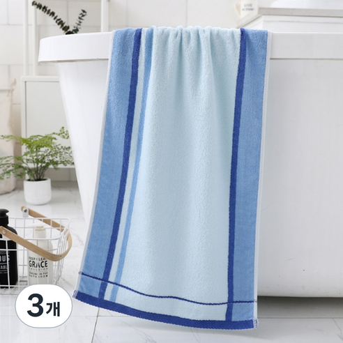 소니오 심플 소프트 샤워 바스타월 200g 폴리에스테르사, 10 라인 블루, 3개