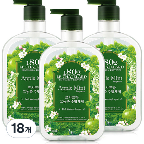 르샤트라1802 고농축 주방세제 애플민트, 750ml, 18개