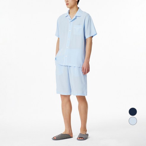 JAJU 남성용 컬러 레이온 5부 파자마 세트: 편안한 밤을 위한 섬세한 선택 자주남자잠옷