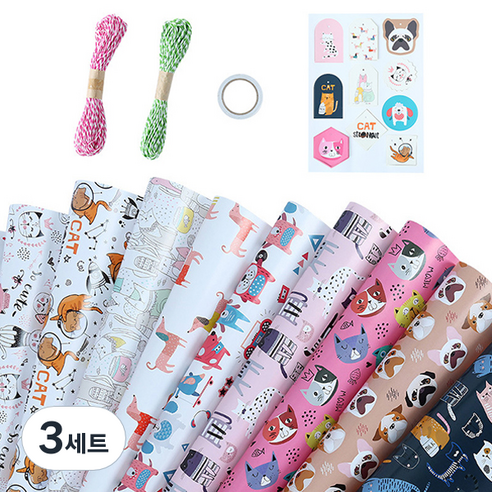 ABM 귀여운 애니멀 선물 포장지 9종 세트, 혼합색상, 3세트