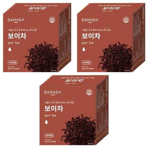 다하다 허브앤티 보이차, 0.7g, 100개입, 3개