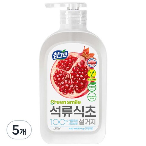 참그린 석류식초 설거지 주방세제 용기형, 470g, 5개
