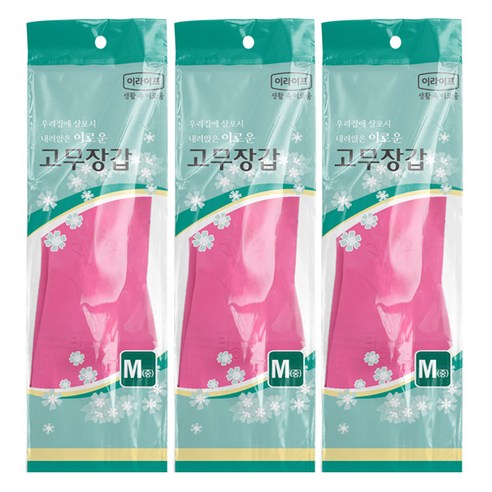 롯데이라이프 고무장갑, 핑크, 중(M), 3개