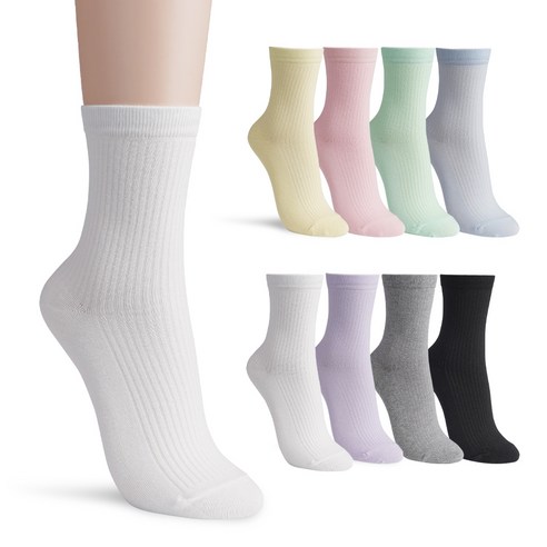 삭피엔스 여성용 발목이 가늘어보이는 골지 중목 봄 컬러 양말 파스텔 8켤레