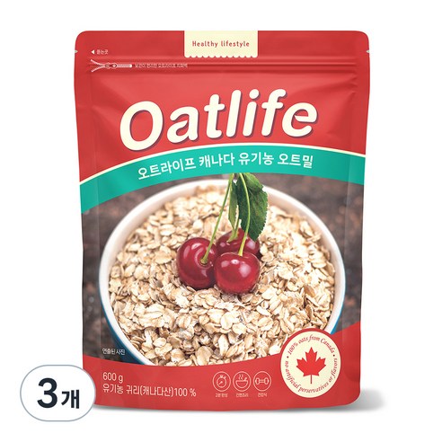 오트라이프 유기농 오트밀, 600g, 3개