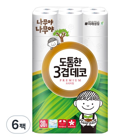 나무야나무야 도톰한 3겹 데코 롤화장지 30m, 30롤, 6팩