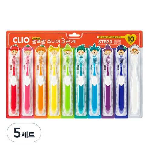 크리오 펌프팝 어린이칫솔 초등 주니어 3단계 10개입, 혼합색상, 5세트