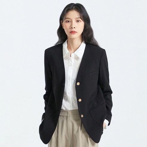 미쏘 여성용 브이넥 일자핏 싱글 자켓