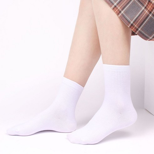 두발로 여성용 7cm 골지 밴딩 학생 중목 양말 8켤레