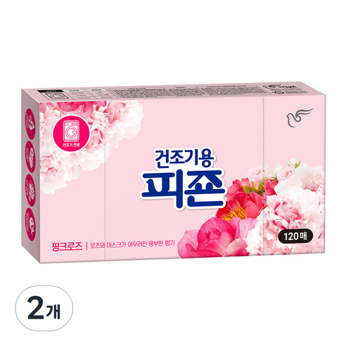 피죤 건조기용 오리지널 시트 섬유유연제 핑크로즈 본품, 2개