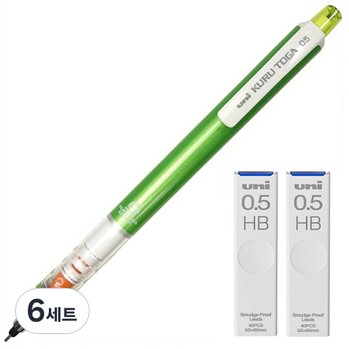유니 쿠루토가 샤프 스탠다드 모델 그린 M5-450 + 쿠루토가 전용 샤프심 HB 2p 세트, 0.5mm, 6세트