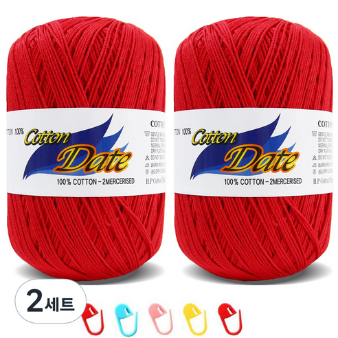 니뜨 코튼데이트 뜨개실 75g 2p + 단수링 5p 세트, 914 레드, 2세트